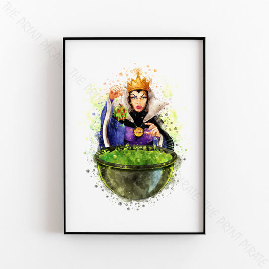 Disney 'EVIL QUEEN WITH CAULDRON' Snow White Watercolour Splash Wall Art Print