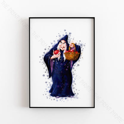 Disney 'EVIL WITCH / OLD HAG' Snow White Watercolour Splash Wall Art Print