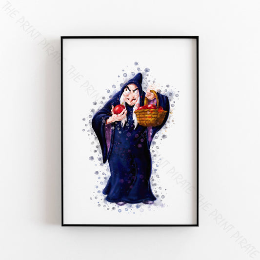 Disney 'EVIL WITCH / OLD HAG' Snow White Watercolour Splash Wall Art Print