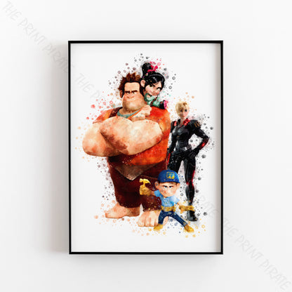 Disney 'WRECK IT RALPH GROUP' Wreck It Ralph Watercolour Splash Wall Art Print