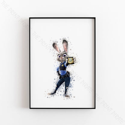 Disney 'JUDY HOPPS' Zootopia Watercolour Splash Wall Art Print
