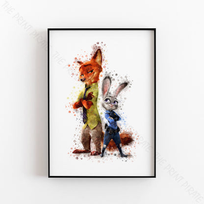 Disney 'JUDY AND NICK' Zootopia Watercolour Splash Wall Art Print