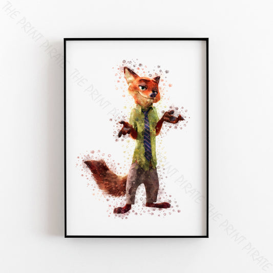 Disney 'NICK WILDE' Zootopia Watercolour Splash Wall Art Print