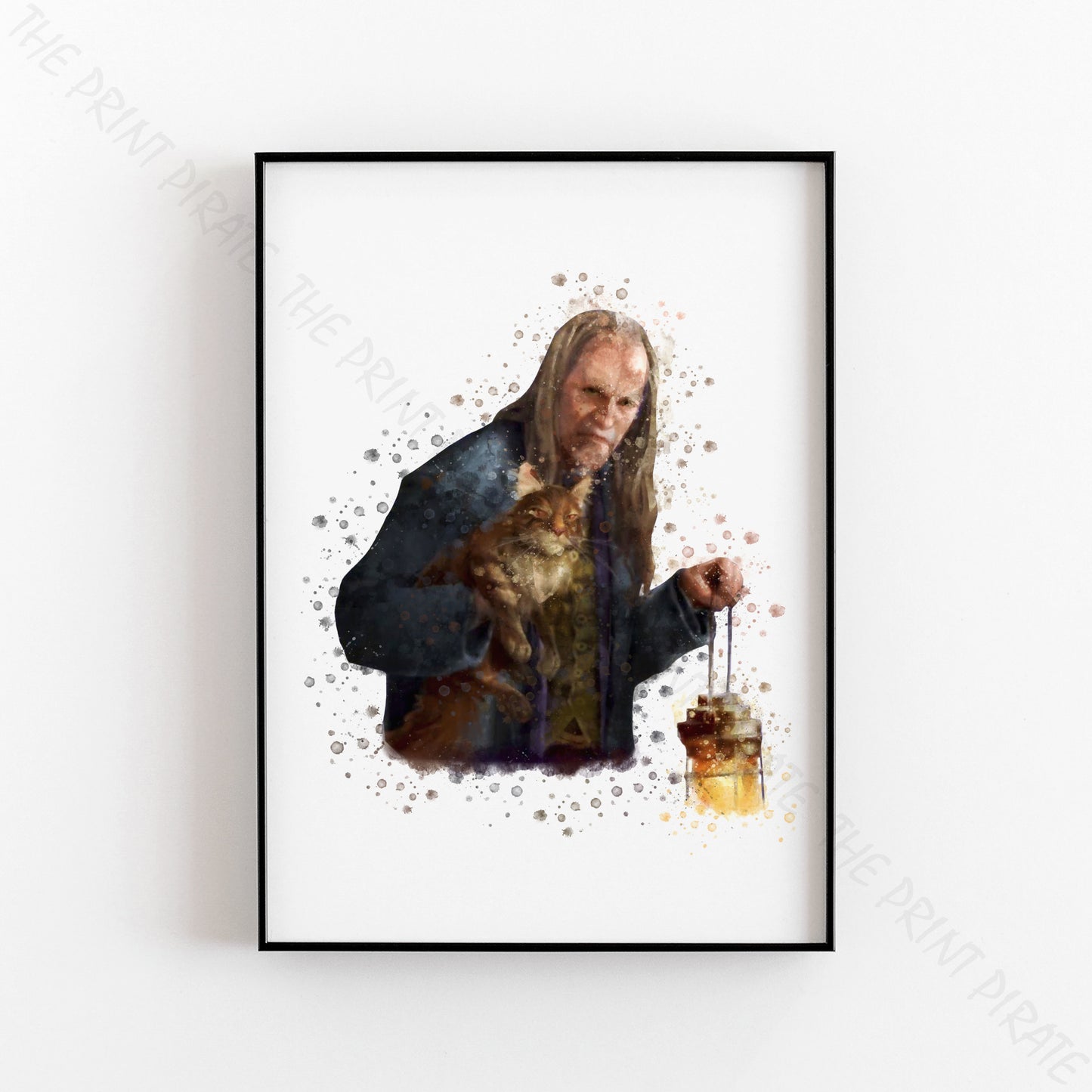 Wizarding World 'FILCH & MRS NORRIS' Hogwarts Harry Potter / Fantastic Beasts Watercolour Splash Wall Art Print