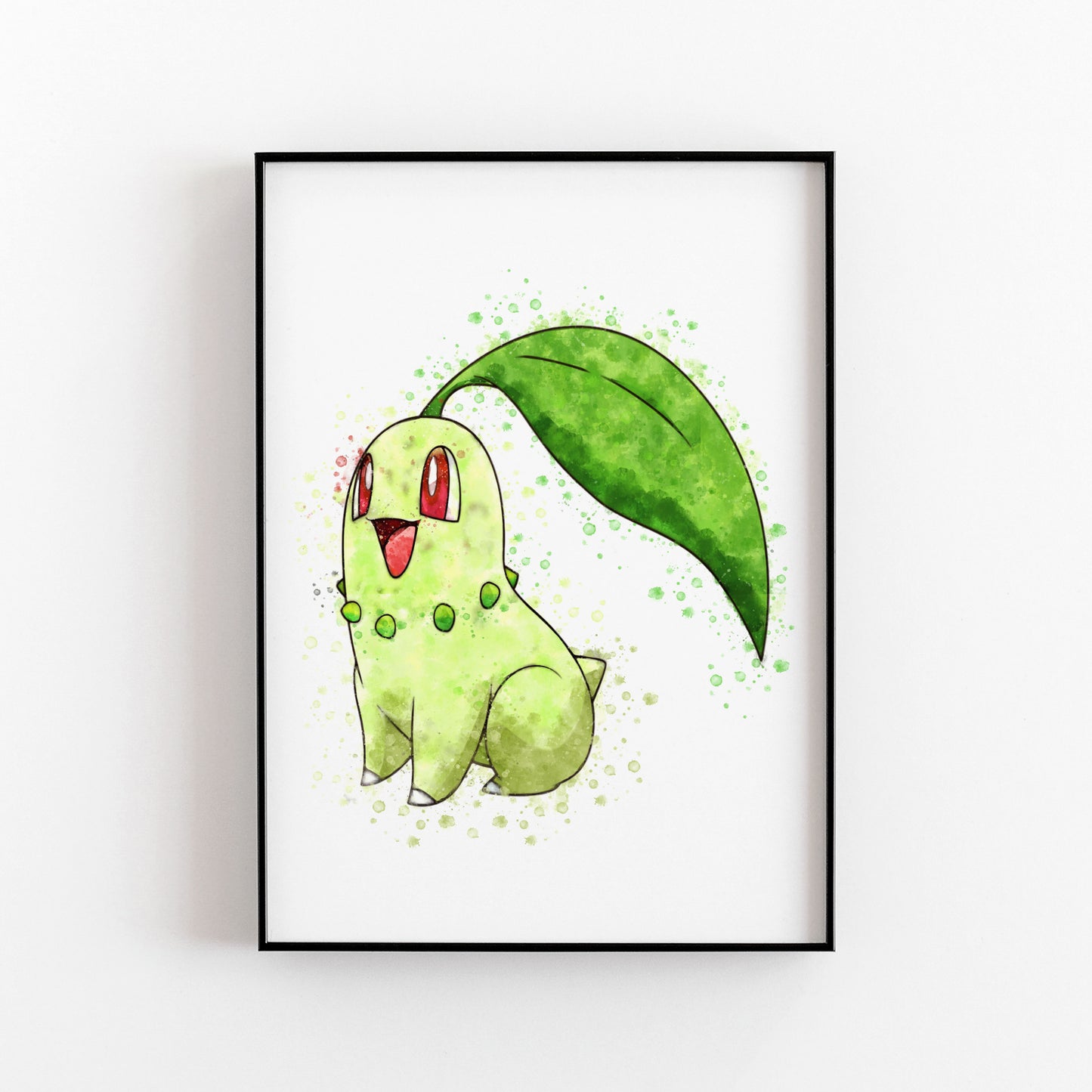 Pokemon 'CHIKORITE' Watercolour Splash Wall Art Print