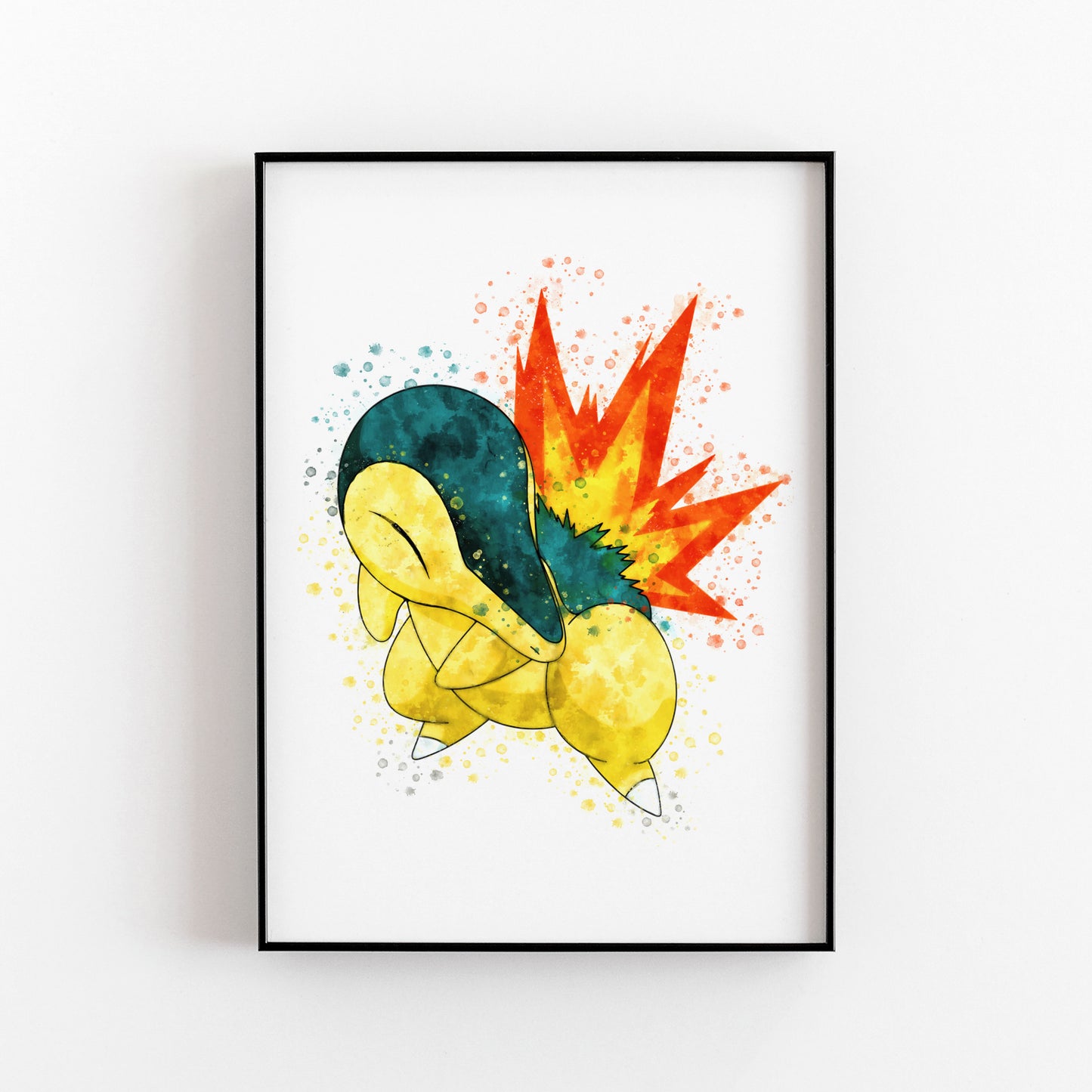 Pokemon 'CYNDAQUIL' Watercolour Splash Wall Art Print
