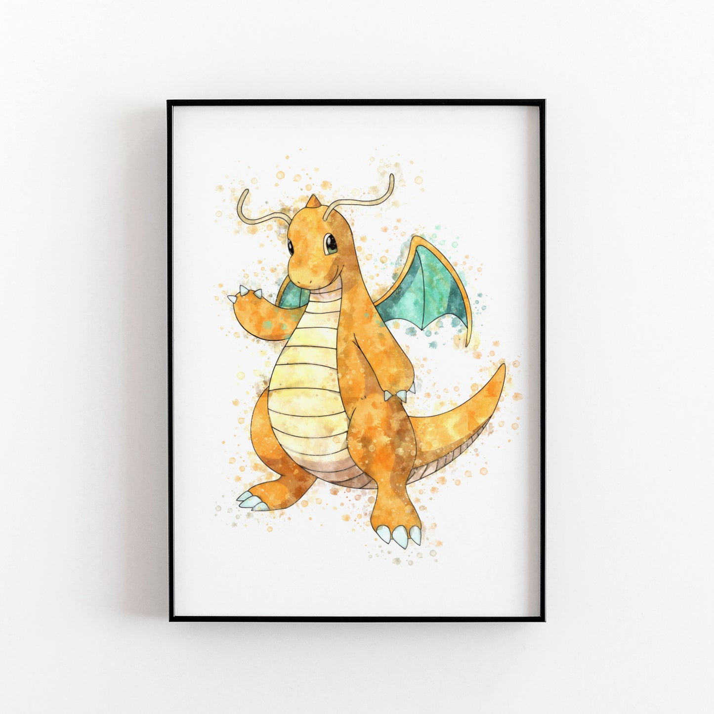Pokemon 'DRAGONITE' Watercolour Splash Wall Art Print