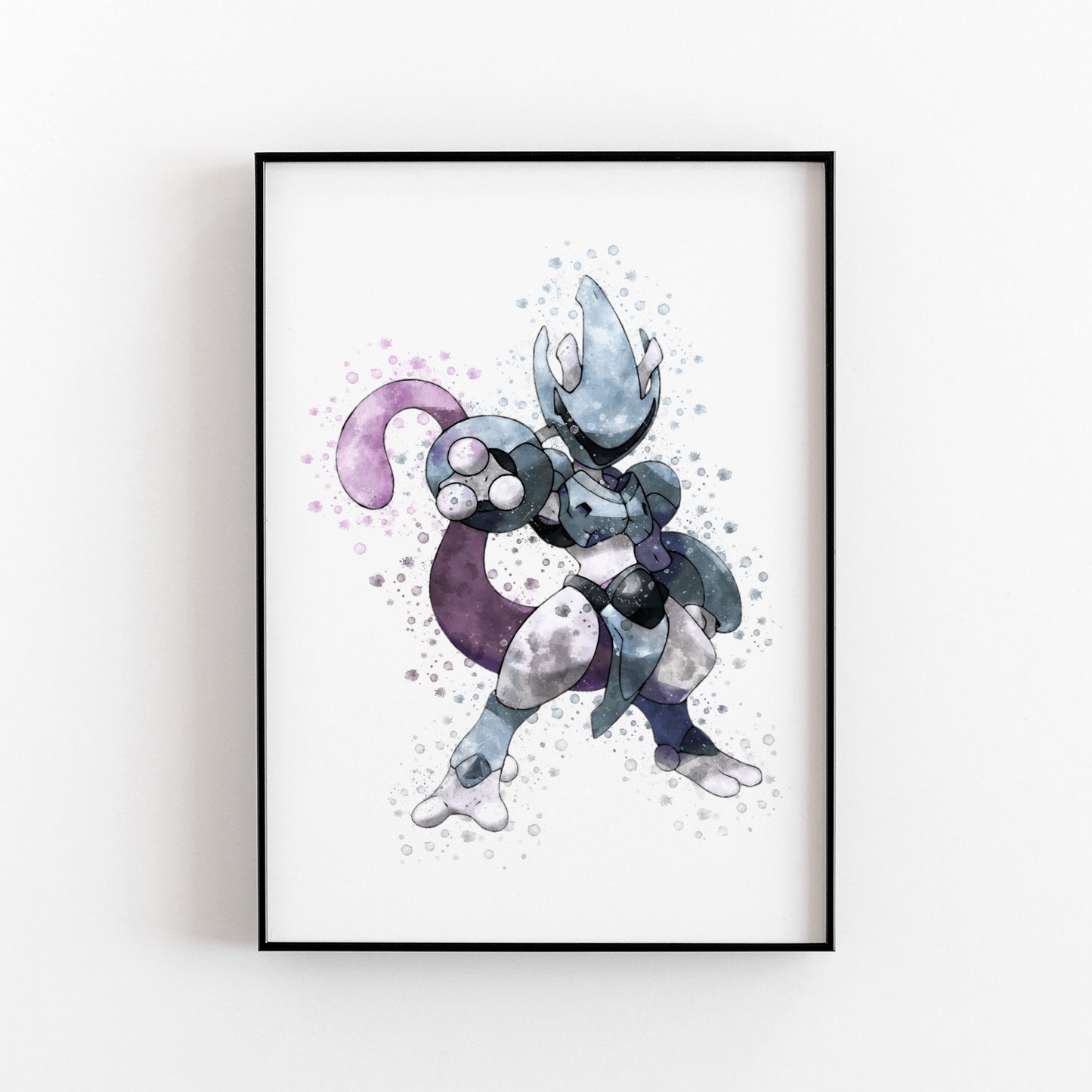 Pokemon 'ARMOURED MEWTWO' Watercolour Splash Wall Art Print