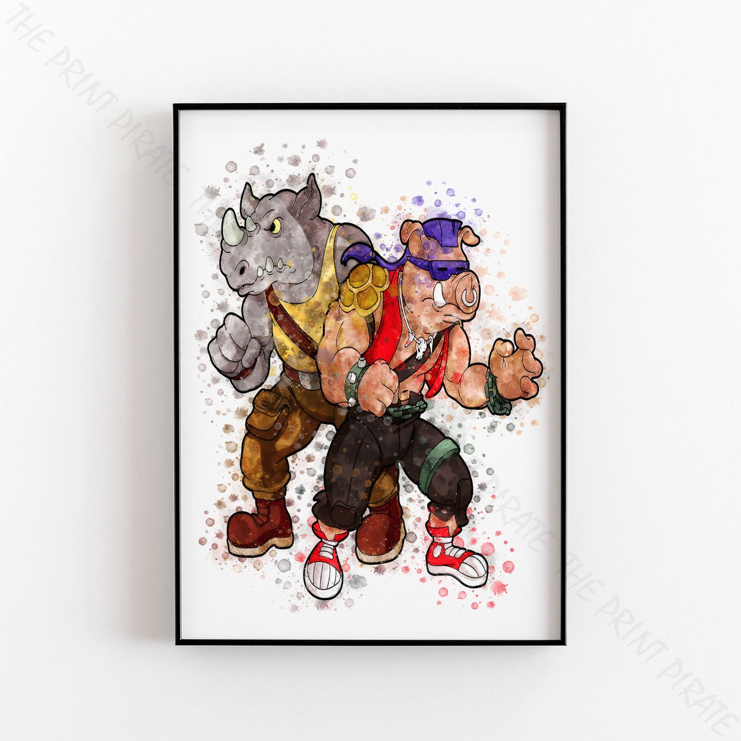 Teenage Mutant Ninja Turtles 'BEBOP AND ROCKSTEADY' Watercolour Splash Wall Art Print