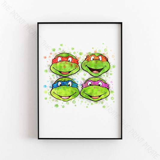 Teenage Mutant Ninja Turtles 'TURTLE FACES' Watercolour Splash Wall Art Print
