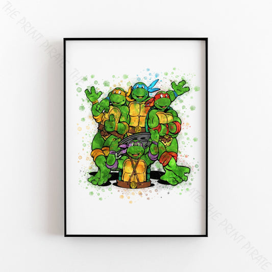 Teenage Mutant Ninja Turtles 'TURTLE GROUP' Watercolour Splash Wall Art Print