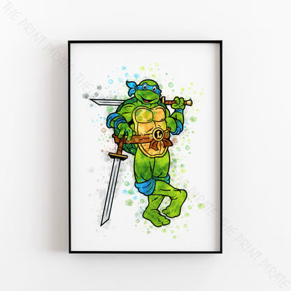 Teenage Mutant Ninja Turtles 'LEONARDO' Watercolour Splash Wall Art Print