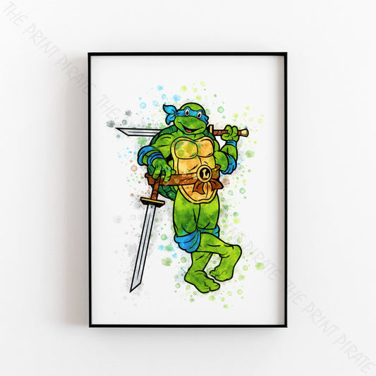 Teenage Mutant Ninja Turtles 'LEONARDO' Watercolour Splash Wall Art Print