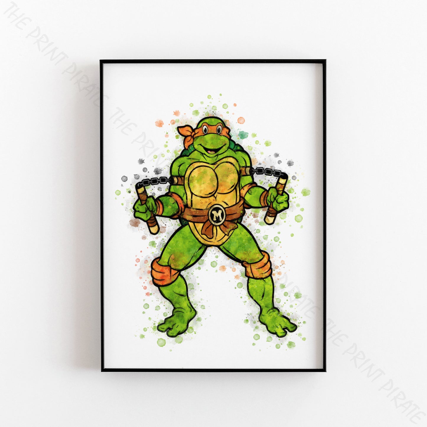 Teenage Mutant Ninja Turtles 'MICHELANGELO' Watercolour Splash Wall Art Print