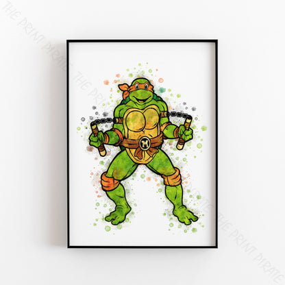 Teenage Mutant Ninja Turtles 'MICHELANGELO' Watercolour Splash Wall Art Print