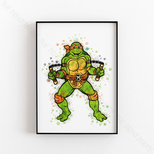 Teenage Mutant Ninja Turtles 'MICHELANGELO' Watercolour Splash Wall Art Print