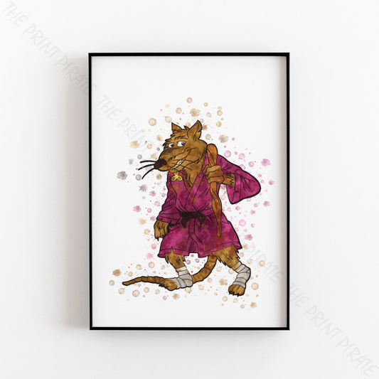 Teenage Mutant Ninja Turtles 'SPLINTER' Watercolour Splash Wall Art Print