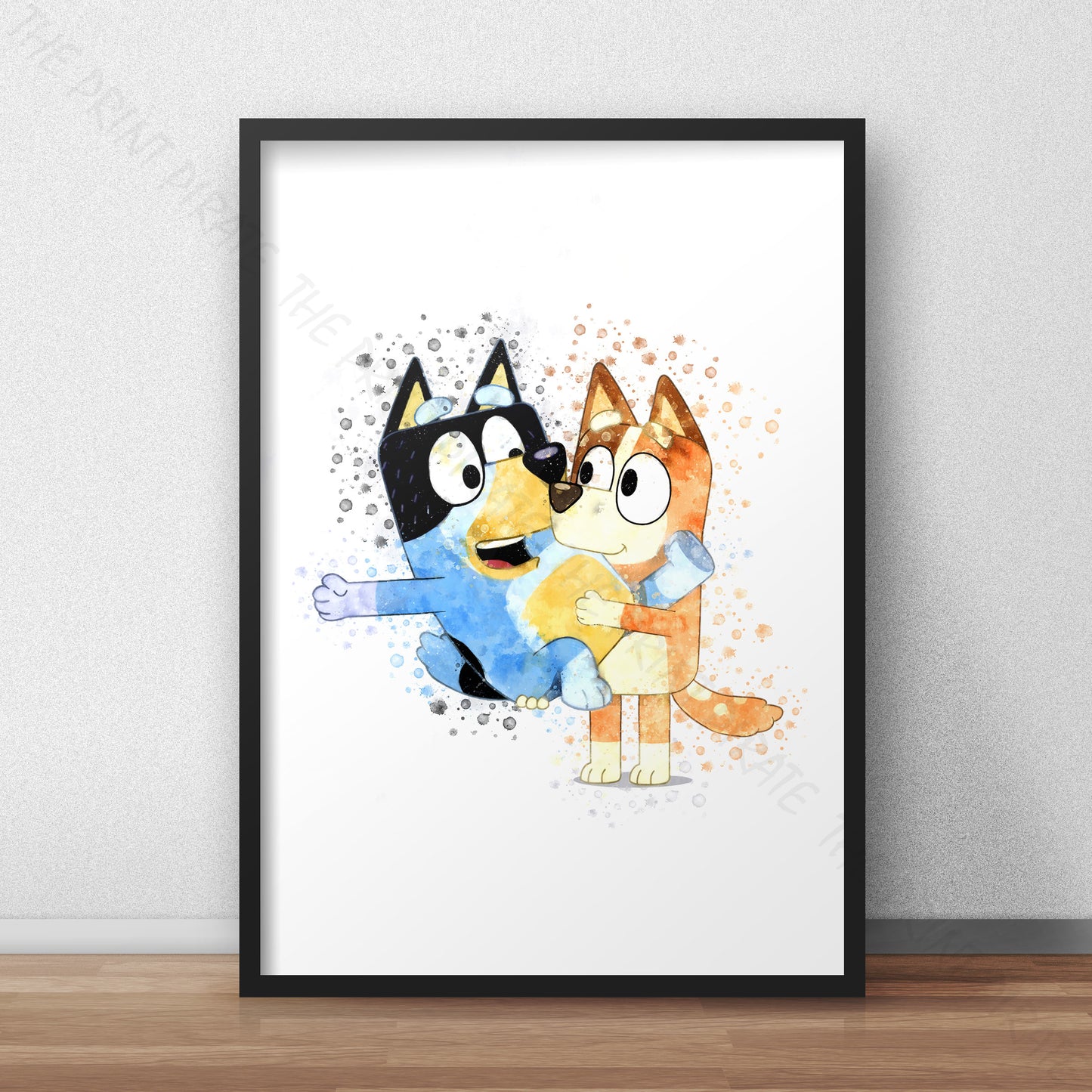 Bluey 'BANDIT & CHILLI' character Watercolour Splash Wall Art Print