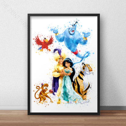 Disney 'ALADDIN GROUP' Aladdin Watercolour Splash Wall Art Print