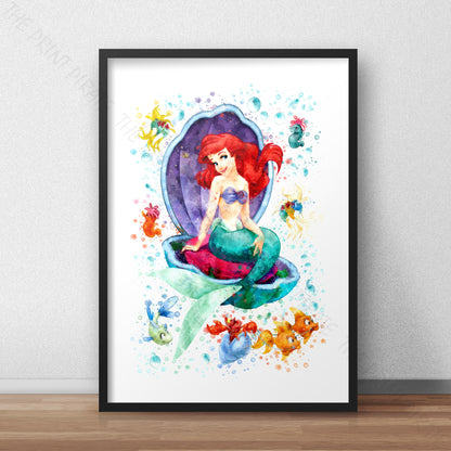 Disney 'LITTLE MERMAID GROUP' Little Mermaid Watercolour Splash Wall Art Print