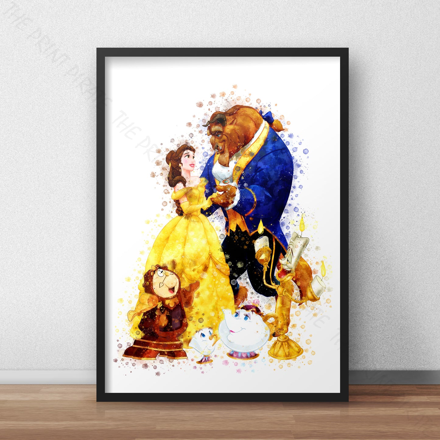 Disney 'BEAUTY AND THE BEAST GROUP' Watercolour Splash Wall Art Print