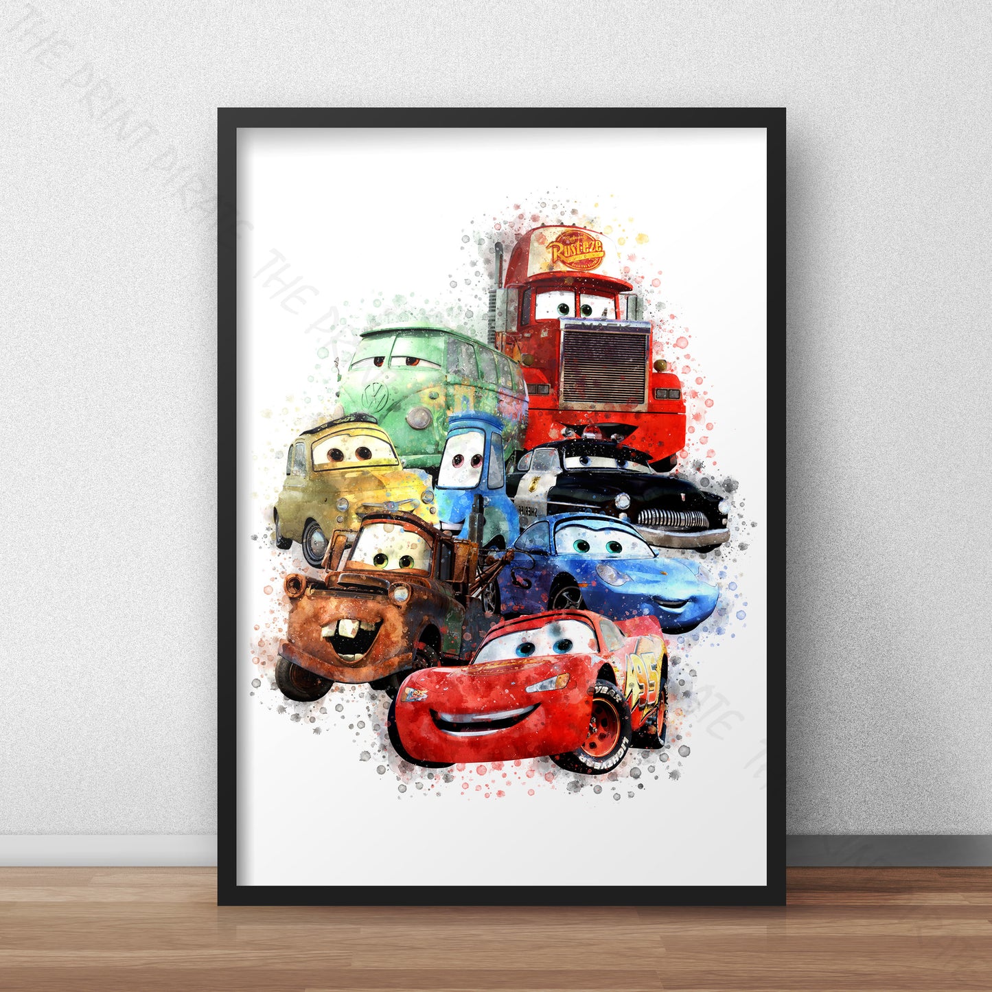 Disney 'CARS GROUP' Cars Character Watercolour Splash Wall Art Print