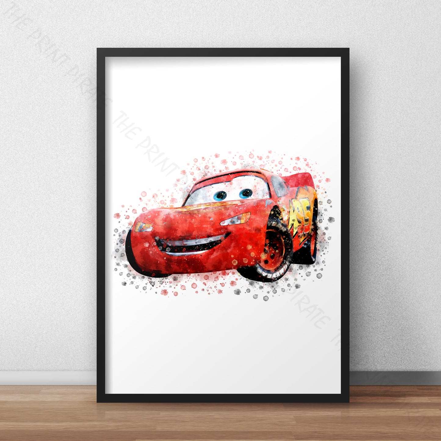 Disney 'LIGHTNING McQUEEN' Cars Character Watercolour Splash Wall Art Print