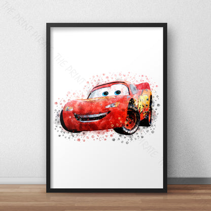 Disney 'LIGHTNING McQUEEN' Cars Character Watercolour Splash Wall Art Print