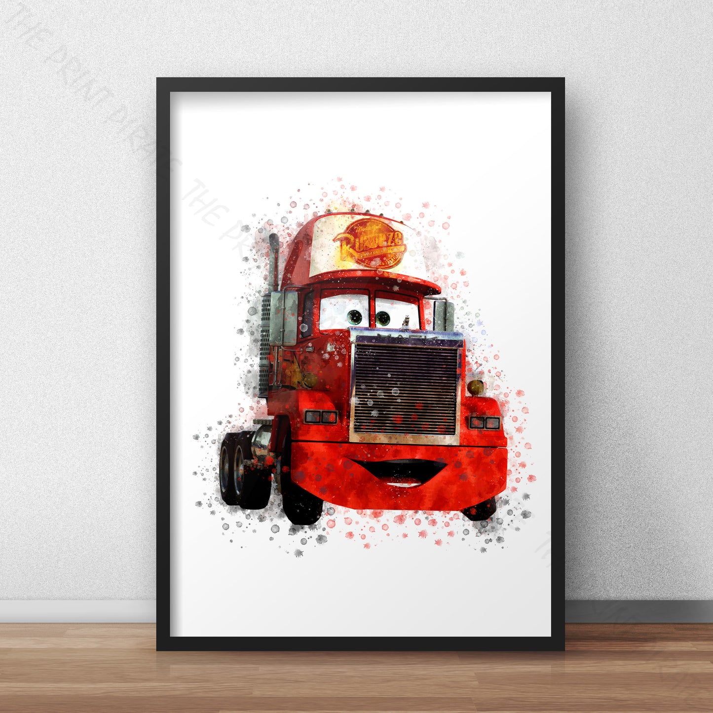 Disney 'MACK' Cars Character Watercolour Splash Wall Art Print