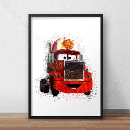 Disney 'MACK' Cars Character Watercolour Splash Wall Art Print