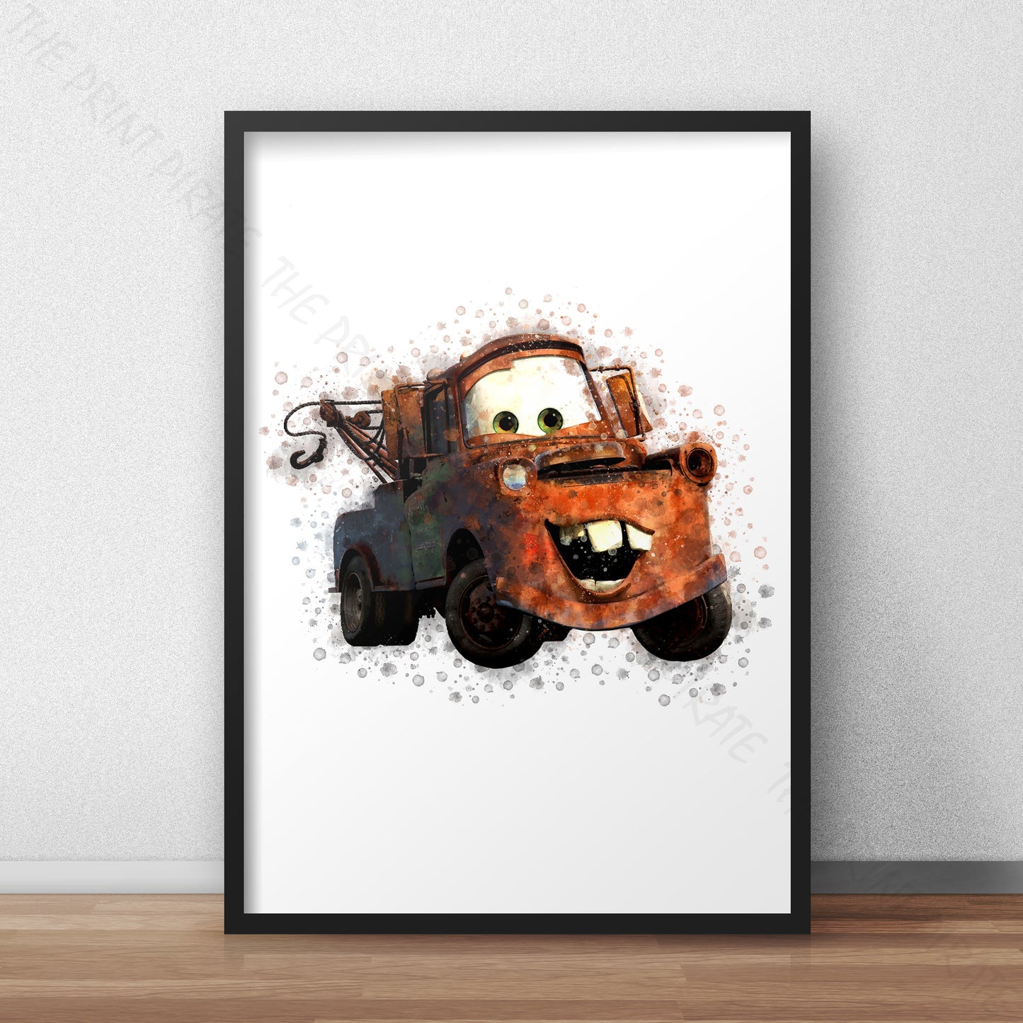 Disney 'MATER' Cars Character Watercolour Splash Wall Art Print