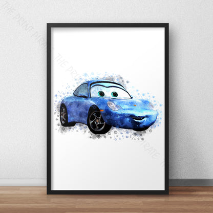 Disney 'SALLY' Cars Character Watercolour Splash Wall Art Print