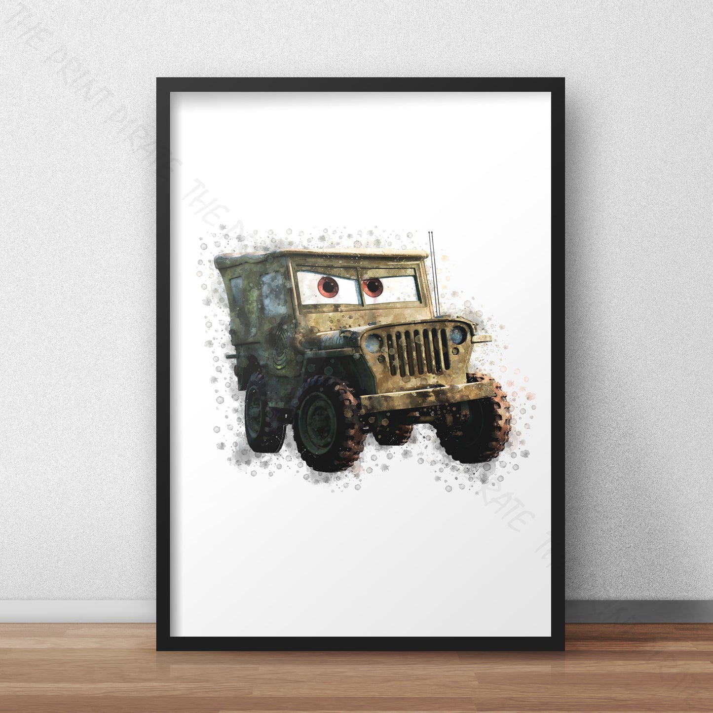 Disney 'SARGE' Cars Character Watercolour Splash Wall Art Print