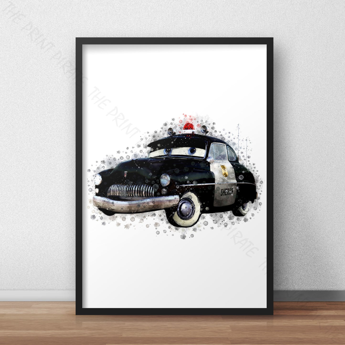 Disney 'SHERIFF' Cars Character Watercolour Splash Wall Art Print