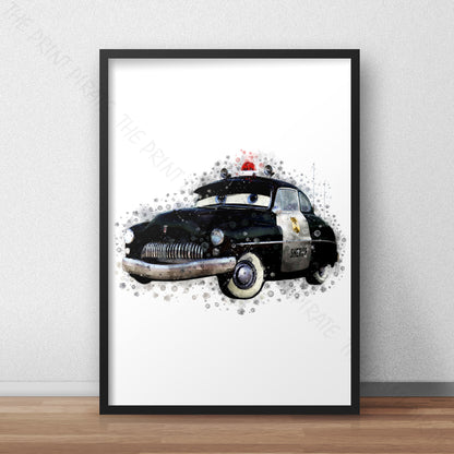 Disney 'SHERIFF' Cars Character Watercolour Splash Wall Art Print