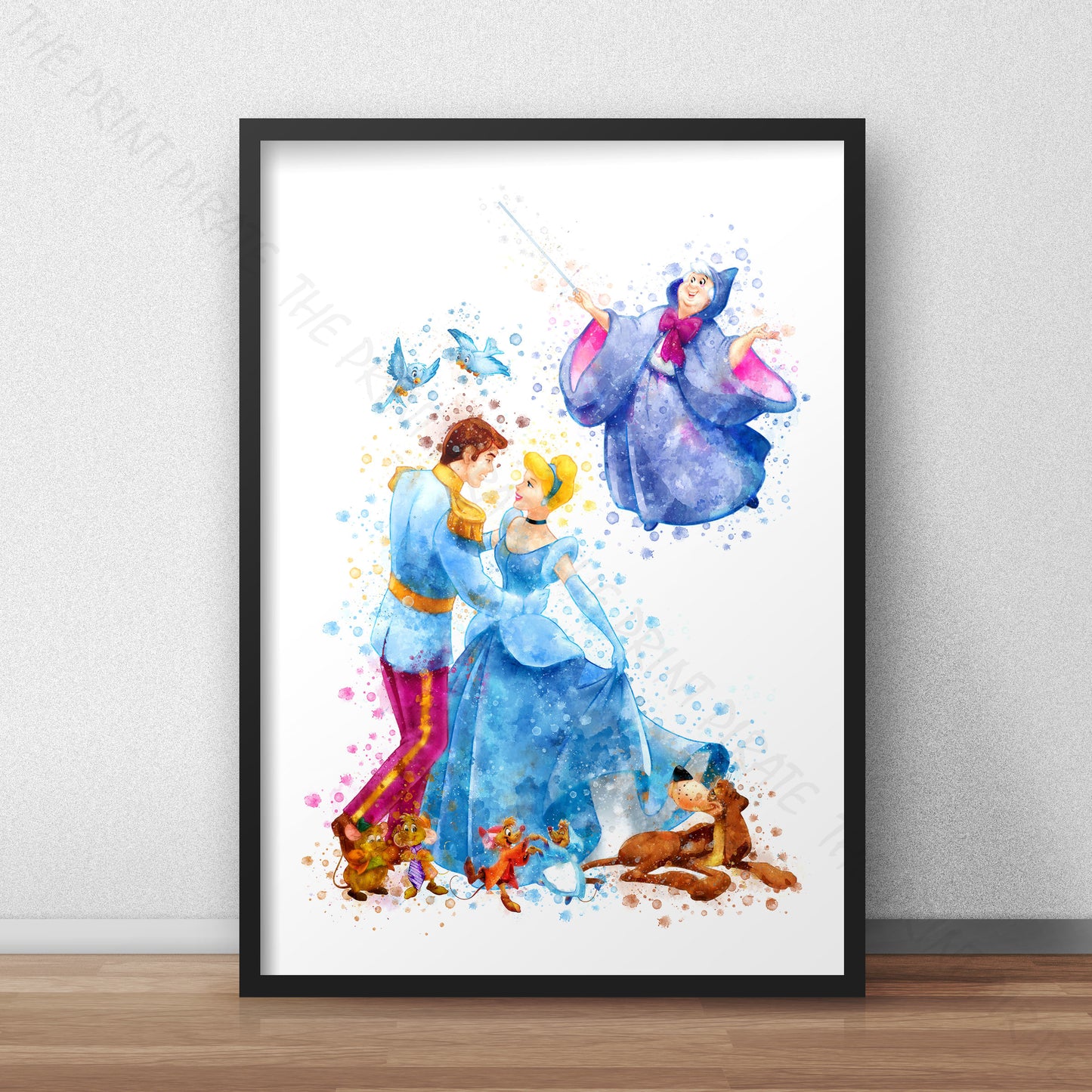 Disney 'CINDERELLA GROUP' Watercolour Splash Wall Art Print