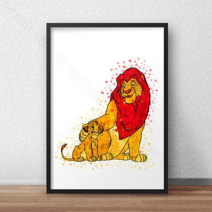 Disney 'SIMBA AND MUFASA' Lion King Watercolour Splash Wall Art Print
