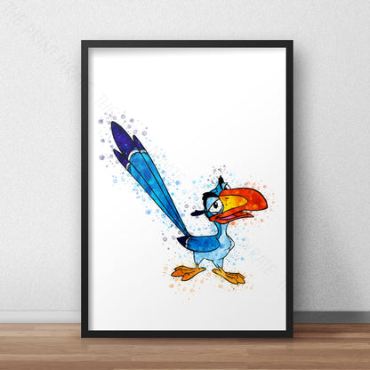 Disney 'ZAZU' Lion King Watercolour Splash Wall Art Print