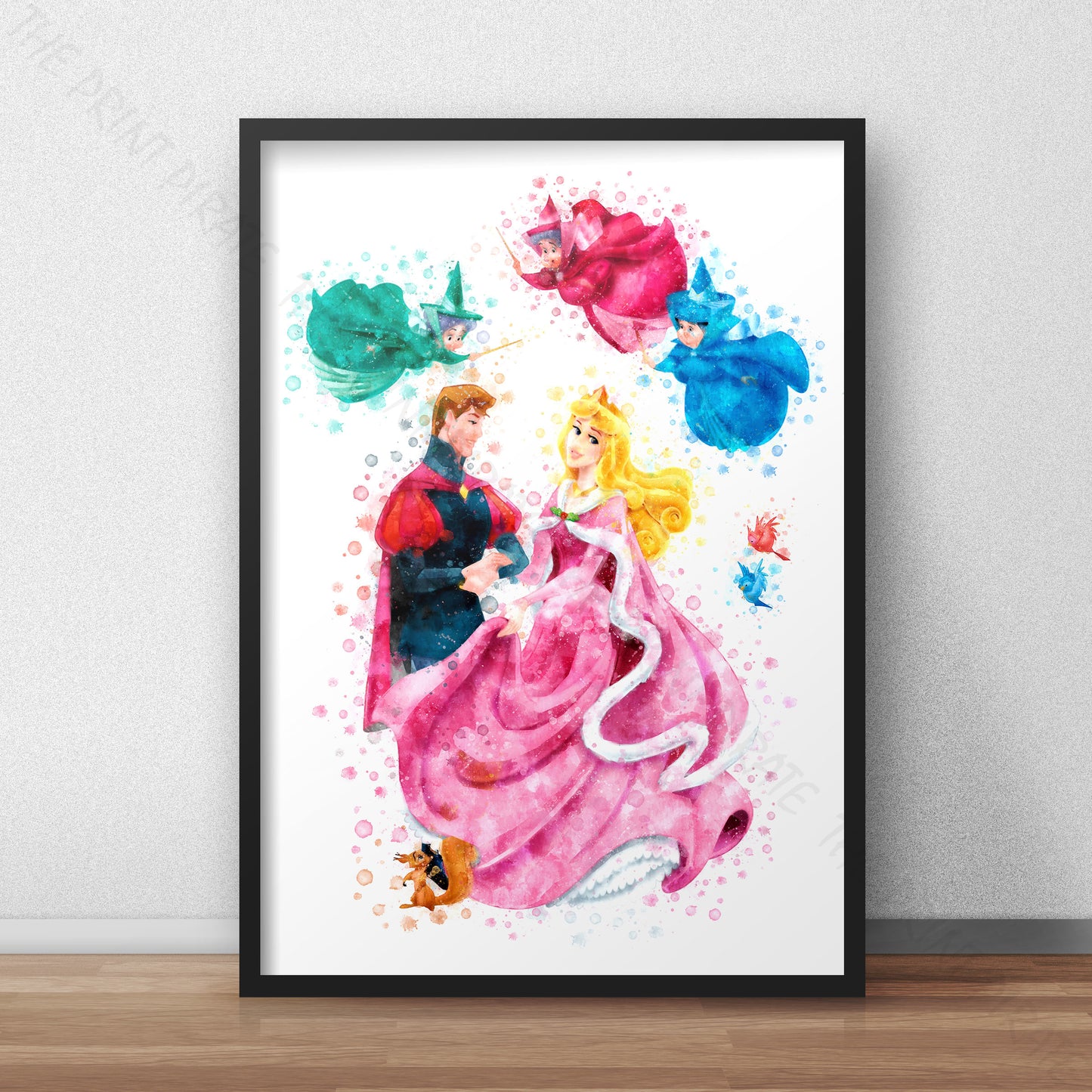 Disney 'SLEEPING BEAUTY GROUP' Watercolour Splash Wall Art Print