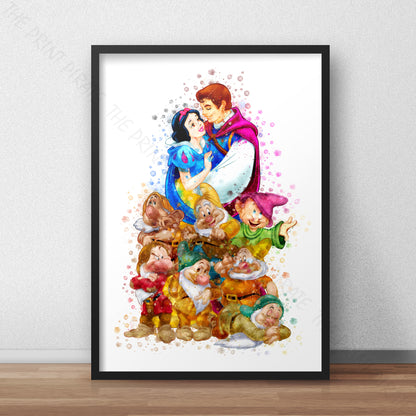 Disney 'SNOW WHITE GROUP' Princess Watercolour Splash Wall Art Print