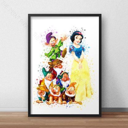 Disney 'SNOW WHITE AND THE SEVEN DWARFS' Princess Watercolour Splash Wall Art Print
