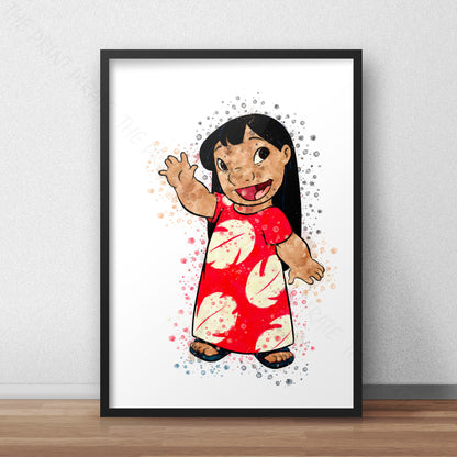Disney 'LILO' Lilo and Stitch Watercolour Splash Wall Art Print