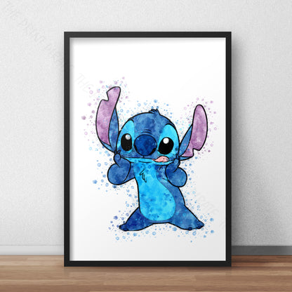 Disney 'STITCH' Lilo and Stitch Watercolour Splash Wall Art Print