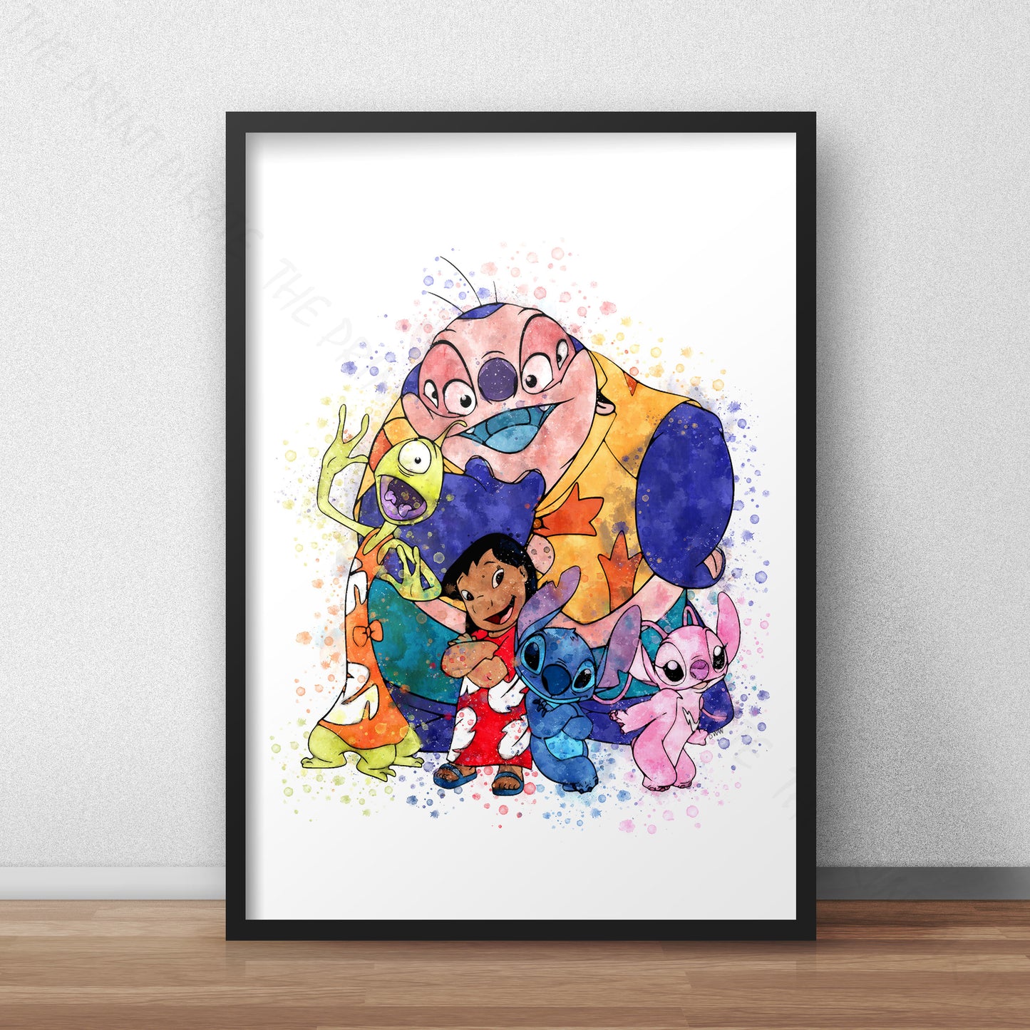 Disney 'LILO AND STITCH GROUP' Lilo and Stitch Watercolour Splash Wall Art Print