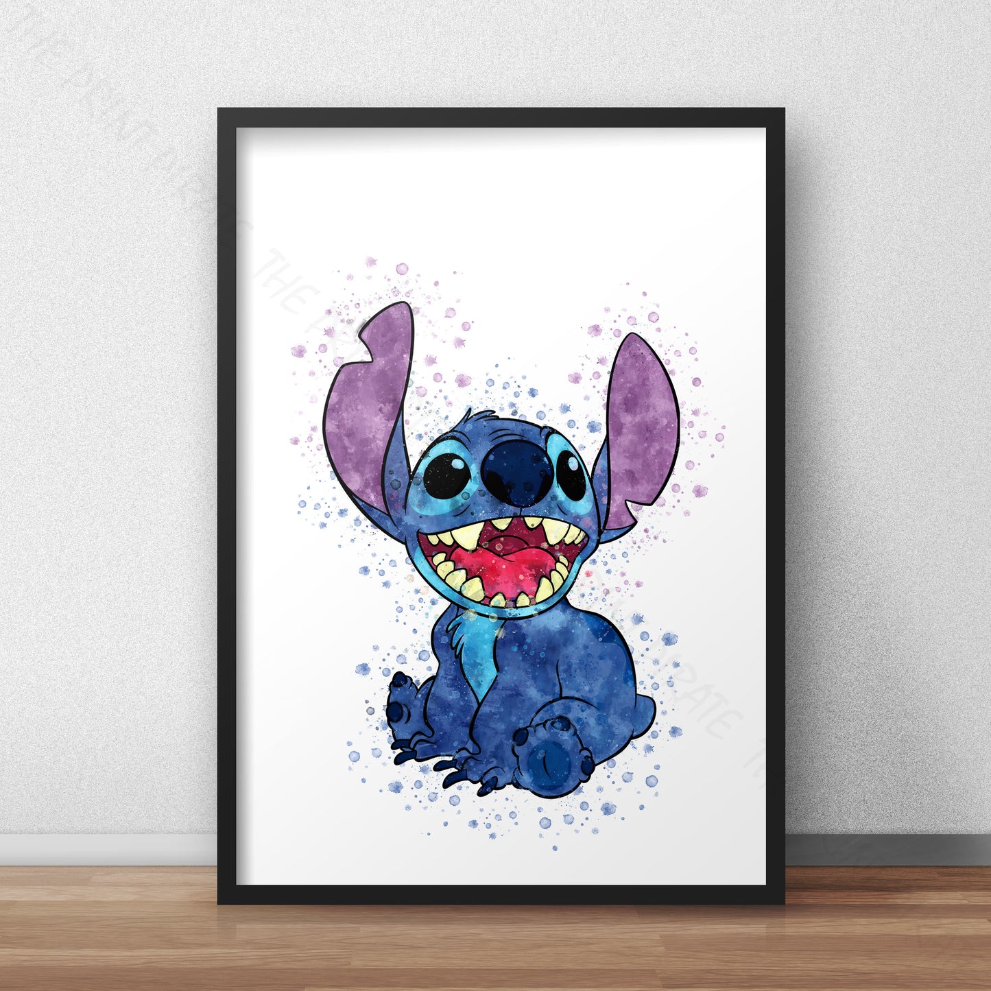 Disney 'STITCH SITTING' Lilo and Stitch Watercolour Splash Wall Art Print