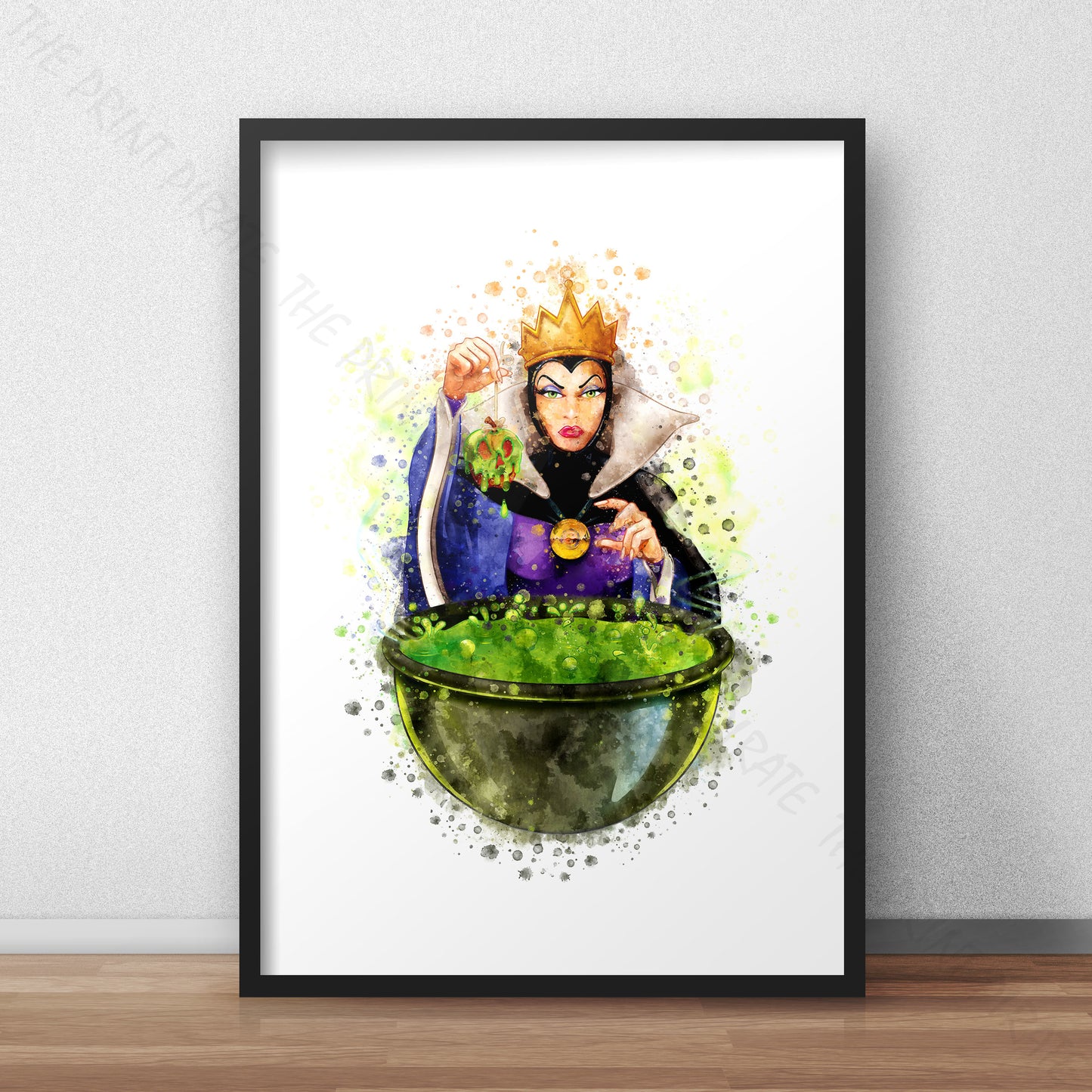 Disney 'EVIL QUEEN WITH CAULDRON' Snow White Watercolour Splash Wall Art Print