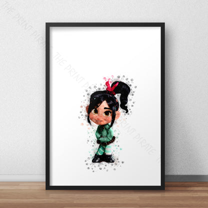Disney 'VANELLOPE' Wreck It Ralph Watercolour Splash Wall Art Print