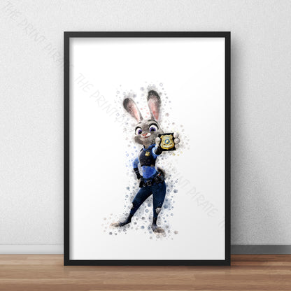Disney 'JUDY HOPPS' Zootopia Watercolour Splash Wall Art Print