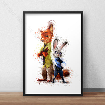 Disney 'JUDY AND NICK' Zootopia Watercolour Splash Wall Art Print