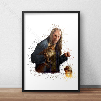 Wizarding World 'FILCH & MRS NORRIS' Hogwarts Harry Potter / Fantastic Beasts Watercolour Splash Wall Art Print